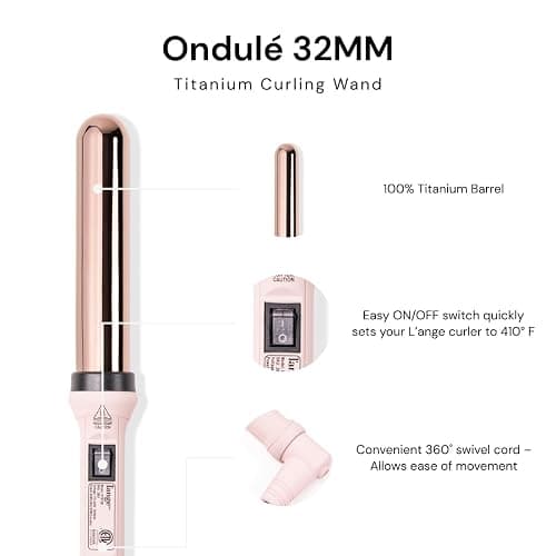 L'ANGE HAIR Ondulé 32 MM Titanium Curling Wand | Professional Hot Tools Curling Iron 1.25 Inch | Salon Hair Styling Wands for Beach Waves | Best Hair Curler Wand for Frizz-Free, Lasting Curls thumbnail 3
