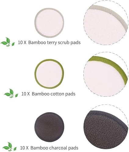 Chloven 30 Pack Reusable Makeup Remover Pads - Bamboo Cotton Rounds for Toner, Washable, Eco-Friendly for All Skin Types with Cotton Bag for Storage thumbnail 7