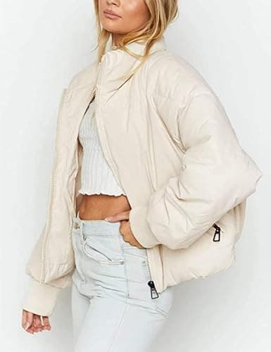 InterNos Women's Winter Stand Collar Zip Puffer Jacket Baggy Short Padded Down Coats thumbnail 3
