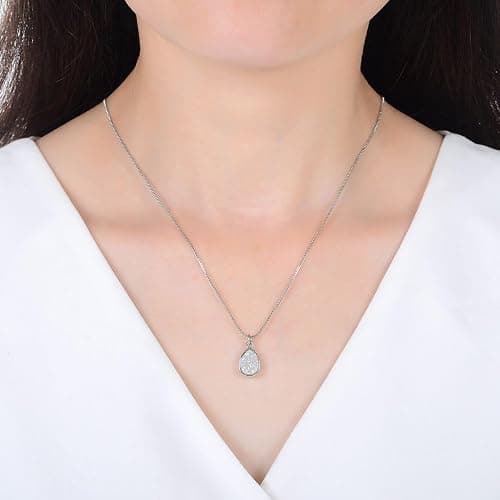 Adabele Natural Druzy Necklace Small Tiny Teardrop Gemstone Pendant 18 inch Sparkly Agate Stone Crystal Women Jewelry Tarnish Resistant Stainless Steel/Gold Plated Chain thumbnail 3