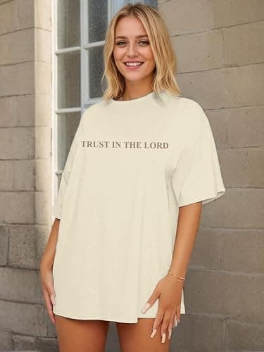 Christian Faith Tshirt Oversized Jesus Shirts for Women Trust in The Lord Saying Tee Tops thumbnail 2