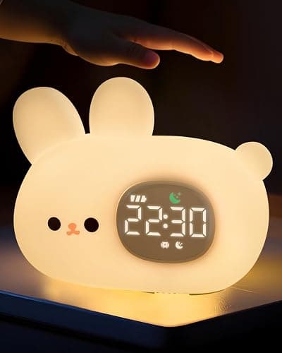 Bunny Alarm Clock for Kids with Night Light, Sleep Training Clock Time to Wake Clock, Rechargeable Silicone Light for Bedroom, Perfect Sleep Companion for Boys Girls - Image 1