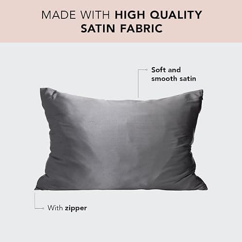 Kitsch Satin Pillowcase with Zipper for Hair & Skin, Softer Than Silk Pillow Cases Queen, Wrinkle-Free, Smooth and Cooling Satin Pillow Covers, Standard Size 19"x26" - Charcoal thumbnail 2