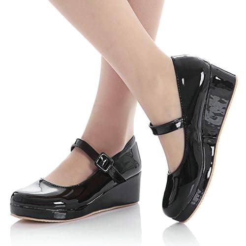 Parisuit Womens Mary Jane Wedge Platform Shoes Patent Leather Ankle Strap Pumps Sweet Shoes thumbnail 9