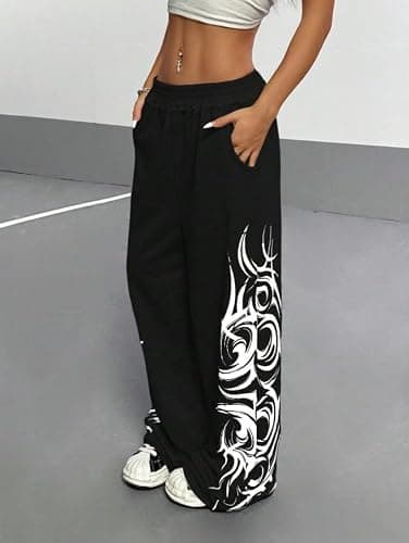 Y2k Wide Leg Baggy Grunge Double Waisted Drawstring Sweatpants Streetwear Women Emo 2000s Star Pants thumbnail 4