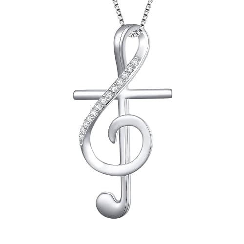 DAOCHONG S925 Sterling Silver Musical Note Pendant Necklace, Box Chain 18 inches - Image 1