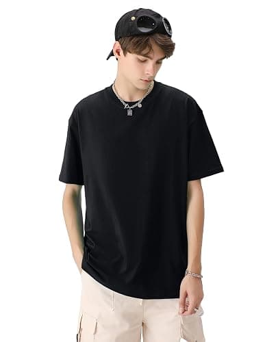 KEEPSHOWING Men's Cotton T-Shirts Oversized Unisex Short Sleeve Crew Neck Loose Basic Tops Solid Athletic Tee thumbnail 2