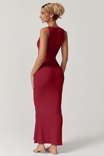 QINSEN Women's Square Neck with Lace Detail Long Maxi Dress Sleeveless Lounge Ribbed Full Length Dresses thumbnail 4