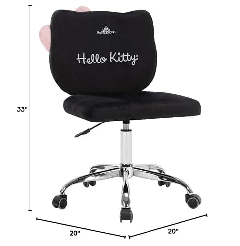 Impressions Vanity Hello Kitty Kawaii Swivel Vanity Chair for Makeup Room, Adjustable Height Cute Desk Chair with Wheels Rolling, Comfy Polyurethane Foam Back Armless Chair for Dorm (Black) thumbnail 2