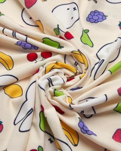 COCO BRANDS Miffy Womens Pajama Sets - 2 Piece Soft Button Down Sleep Shirt with Matching Pajama Pants or Pajama Shorts, Size X-Large, Cream Fruit Toss Miffy thumbnail 3