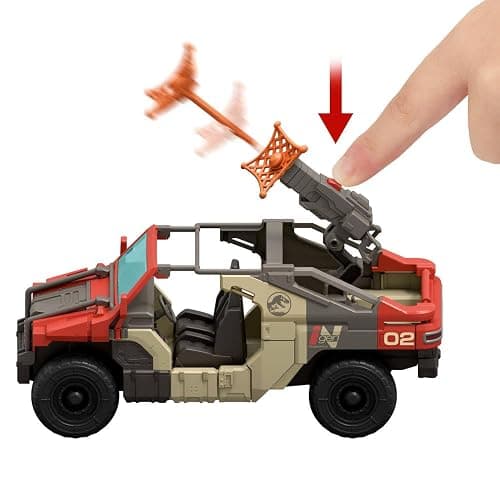 Mattel Jurassic World Rebirth Vehicle with 1 Human & 1 Dinosaur Figure, Launch ‘N Battle Truck, Martin Krebs Figure & Raptor, Turret & 2 Projectiles thumbnail 5