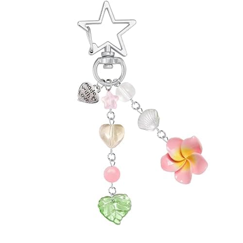 Agromusk Hibiscus Flower Keychain,Cute Y2K Hawaiian Tropical Flowers Keychains Aesthetic Star Summer Beach Decor for Women - Image 1