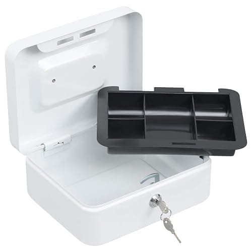 xydled Locking Steel Medium Cash Box with Removable Coin Tray and Key Lock,7.87"x 6.30"x 3.54",White thumbnail 5
