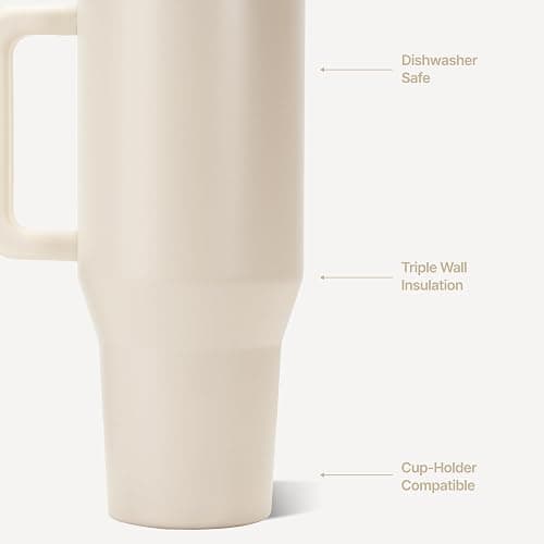 HydroJug Traveler 32oz, Insulated Tumbler with Handle & Straw, Cream thumbnail 4