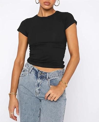 VELISDE Women's 3 Pack Short Sleeve Shirts Basic Slim Fit Crop Tops Going Out Tops 2024 Spring Summer Tight Tees Y2k Clothes thumbnail 2