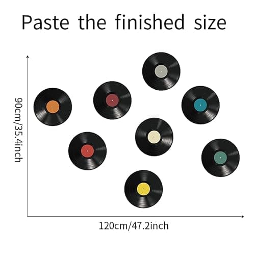 WrtmyR 8 Pack Blank Vinyl Records Decor Wall Stickers,9in CD Album Cover Posters,Fake Vinyl Records Bedroom Decor for Rock and Roll Music Party Decorations (Made By Cardboard thumbnail 8