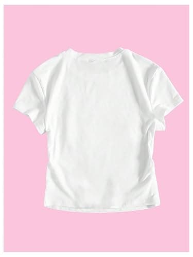 RoseSeek Women's Graphic Bow Short Sleeve Crewneck Crop Tops Slim Fit Y2K Cute T Shirts thumbnail 2