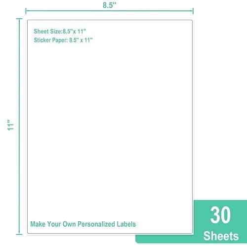 L LIKED 30 Printable White Sticker Paper Full Sheet Label, Matte, 8.5" x 11" for Laser & Inkjet Printing (30 Sheets) thumbnail 2