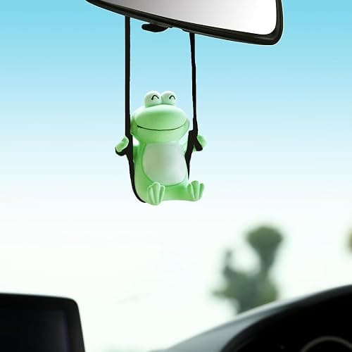 Forala 7-Pack Lovely Cartoon Frog Car Accessories Set Fluffy Wool Sheepskin Steering Wheel Cover with Cup Coasters, Soft Plush Rear Mirror Cover Accessories for Women (Green) thumbnail 5
