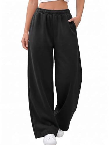Trendy Queen Womens Wide Leg Fleece Lined Fall Sweatpants | Baggy Lounge Sweat Pants Fashion Casual Joggers Comfy Winter clothes outfits - Image 1