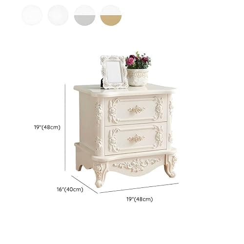 KWOKING Chic French Country Nightstand White Wood 2 Drawers Storage Elevate Bedroom Decor Bedside Table White Bedroom Wooden Bedside Table Paint Nightstands Ivory 2 Piece Set 19" L x 16" W x 19" H thumbnail 3