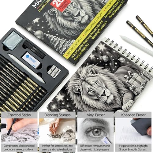 MARTCOLOR Drawing Sketching Pencil Set, 20 Pieces, Graphite Pencils (14B-4H), Charcoal Sticks, Stump, Eraser, Sharpeners, Ideal for Drawing Art, Sketching, Artist Pencils for Beginners & Pro Artists thumbnail 4