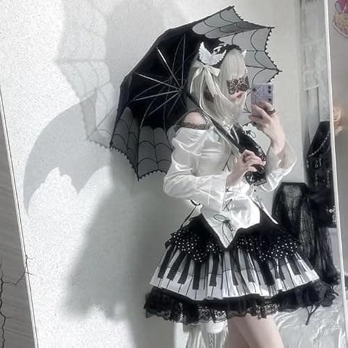 Mini Piano Skirt for Women Y2k Cute Trendy Harajuku Polka Dot Lace Lotus Skirts Vintage Black White Spliced Short Skirt thumbnail 4