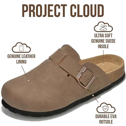 Project Cloud Genuine Leather Footbed Clogs for Women - Memory Foam Arch Support Slippers for Women - Trendy Slip-ons Women's Mules & Clogs Sandals (Benton) thumbnail 2