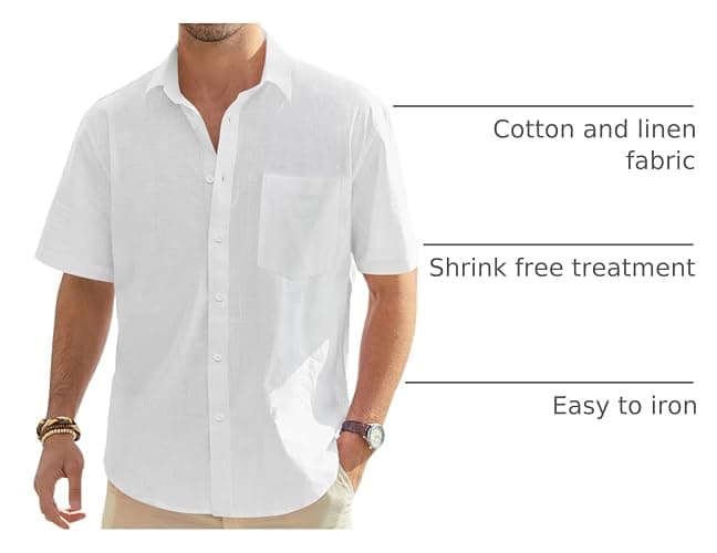 J.VER Men's Linen Short Sleeve Shirts Cotton Casual Lightweight Button Down Shirt Beach Vacation Summer Tops with Pocket thumbnail 4