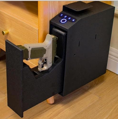 Biometric Slider Handgun Gun Safe for Nightstand, Desk, Bed Side,Truck - Auto Sliding Door Hand Gun Safe for Pistol -with Fingerprint, PIN Code, KEY Access thumbnail 2
