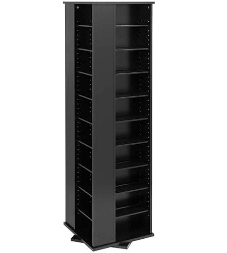 Prepac 4 Sided Revolving Display Cabinet, Black Storage Cabinet with 36 Adjustable Shelves Narrow DVD Storage Cabinet Ideal for Living Room 18.75" D x 18.75" W x 65" H - Image 1