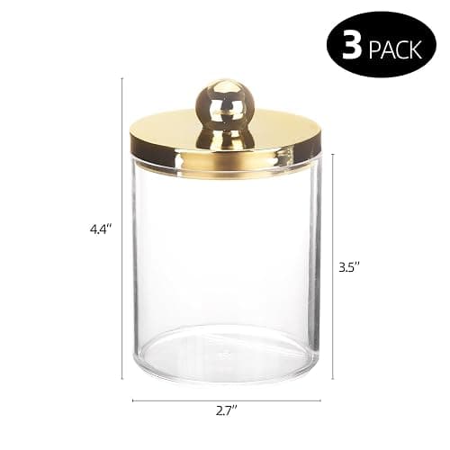 Tbestmax 10oz Qtips Holder - Plastic Apothecary Jar with Gold Lids for Cotton Swab, Cotton Round Pads, Floss - Gold thumbnail 3