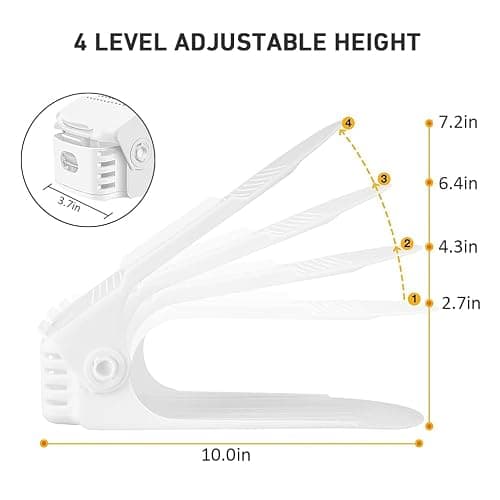 NVGSN Shoe Slots Organizer 20 Pack - Shoe Stackers, Space Savers 50%, 4 Levels Adjustable, Double Layer Holders for Closet, White thumbnail 2