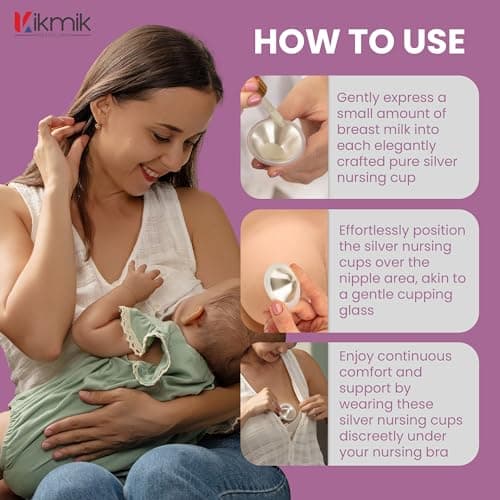 KIKMIK The Original Silver Nursing Cups with O-Feel Rings - 999 Silver Nipple Shields for Newborn Essentials - Reusable Nipple Covers for Breastfeeding Pain Relief & Protection - Regular thumbnail 6
