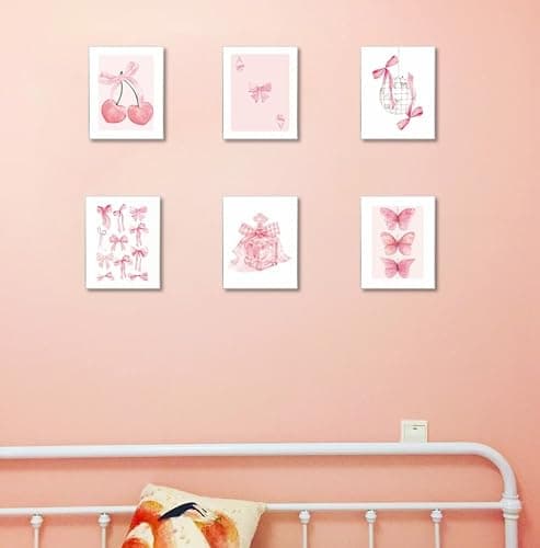 MINI ZOZI Pink Bow Decor 8X10 6PCS Bows Coquette Wall Art Trendy Posters Cherry Paintings Preppy Poster Decorations Girl Bedroom Dorm Nursery Room Cute Pictures Print Aesthetic thumbnail 5