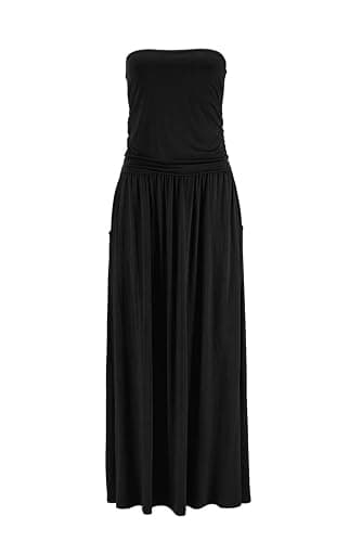 Alaster Queen Women’s Strapless Bandeau Summer Long Floral Dress Off Shoulder Beach Maxi Dress with Pockets thumbnail 2