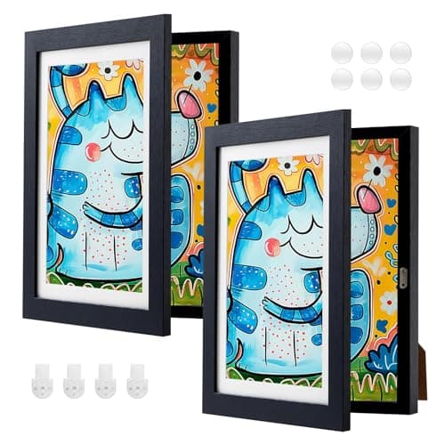 ABCHIOPQ 2 Pack Black Kids Art Frame, 8.5x11 Front Opening Wood Kid Artwork Frames Changeable, Wall-mounted or Standing Children Art Frame with Mat, Holds 150 Pcs, Drawing Display Storage Frames - Image 1