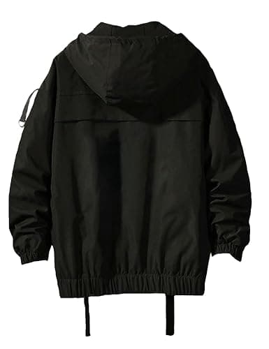 Nutriangee Mens Hip Hop Streetwear Windbreaker Jacket Lightweight Casual Outdoor Bomber with Ribbons Coat thumbnail 3