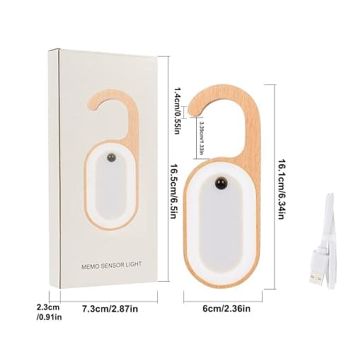 Leapair Wooden Message Memo Motion Sensor Door Key Night Light, Doorknob Board LED Door Lock Lamp, Rechargeable Doorhandle Warm Light Hook Design for Bedroom, Bathroom thumbnail 8