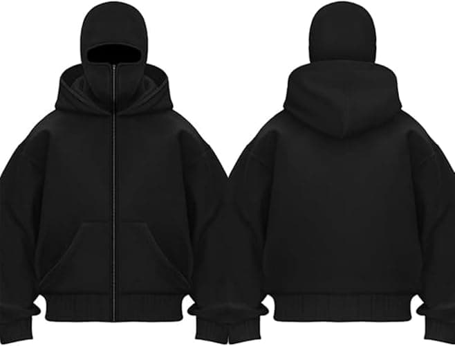 Generico Balaclava Ninja Zipper Hoodie with Built in Balaclava, Double Hooded Jacket Hoodie with Mask, Wind-Resistant Winter Hoodies thumbnail 5