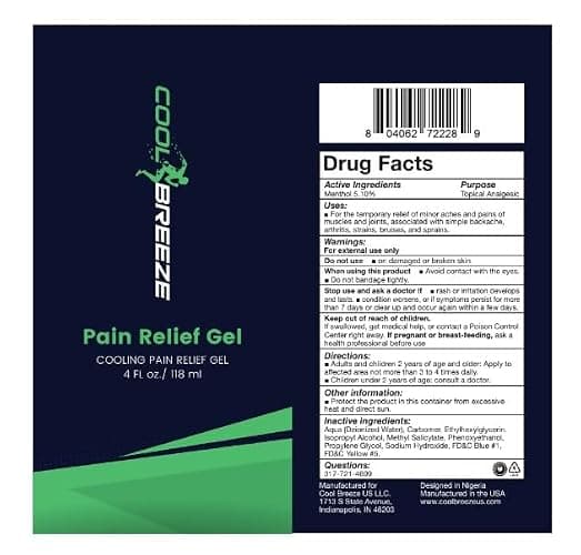 Cool Breeze Pain Relief Gel Topical Gel for Muscle Soreness and Joint Aches 4oz Tube thumbnail 3