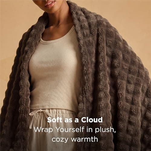Bedsure 3D Fleece Bubble Blanket for Couch - Brown Throw Blanket for Sofa Bed Room Decor - Luxury Soft Cozy Valentines Day Gifts for Women, Lightweight, All Seasons, Brown, 50"×70" thumbnail 2