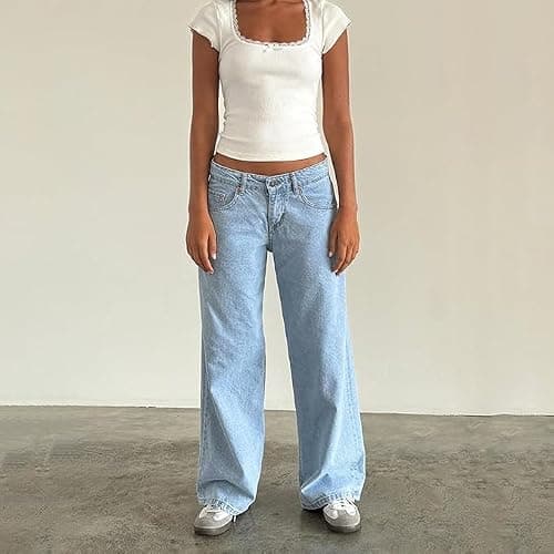 Low Rise Jeans for Woman,Low Rise Baggy Jeans,2025 Wide Straight Leg Pants Loose Fit Boyfriend Trendy Long Denim Pants thumbnail 3