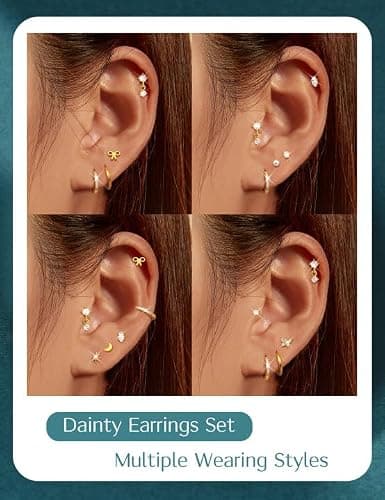 LOLIAS 14K Gold Plated Flat Back Earrings - Hypoallergenic Surgical Stainless Steel Stud Hoop Earrings for Women Girls Cute Stud Earring Set Small Huggie Hoops Cartilage Earring Stacks thumbnail 4