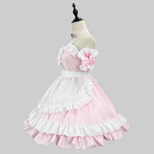 XYGJZ Sweet Lolita Dress for Women Off-Shoulder Ruffled Layered Maid Costume Cosplay Dress thumbnail 2