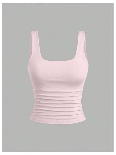 BEAUDRM Women's Y2k Double Lined 3 Piece Crop Tank Top Sets Square Neck Sleeveless Ruched Tee Shirt Basic Tops Pack thumbnail 4