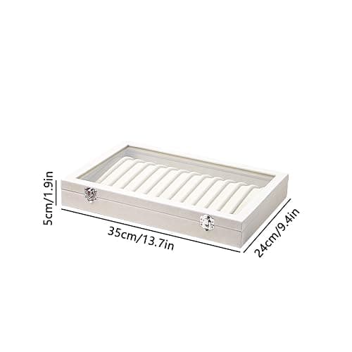 14 Hooks Necklace Storage Tray, Velvet Neckalce Organizer Box with Clear Lid, Pendant Chain Necklace Jewelry Organizer Drawer Tray for Women Girls (Beige) thumbnail 3