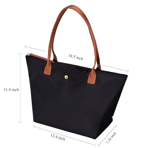 GM LIKKIE Shoulder Tote Bag for Women, Nylon Top-Handle Purse, Foldable Weekend Hobo Handbag (Black2) thumbnail 3
