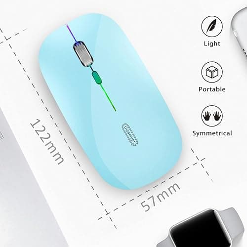 Uiosmuph LED Wireless Mouse, G12 Slim Rechargeable Silent Mouse, 2.4G Portable USB Optical Wireless Computer Mice with USB Receiver and Type C Adapter (Blue) thumbnail 3