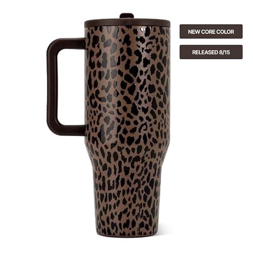 HydroJug Traveler 40oz, Insulated Tumbler with Handle & Straw, Brown Leopard thumbnail 2